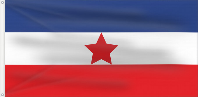Drapeau, avec deux œillets métalliques et guindant renforcé : Yugoslavia 1943–1946 Yugoslavia (1943–1946) Yougoslavie (1943–1946) Jugoslawien (1943–1946) Jugoslavia (1943–1946) Vectorized version of the image from http //www
