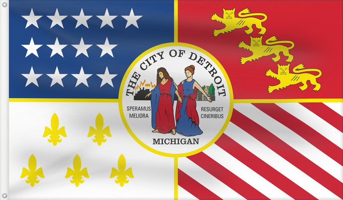 Drapeau, avec deux œillets métalliques et guindant renforcé : Detroit	Districti