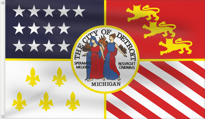 Drapeau, avec deux œillets métalliques et guindant renforcé : Detroit  1976–2000	Detroit, Michigan  1976-2000	Detroit (1976–2000)