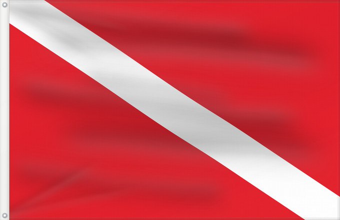 Drapeau, avec deux œillets métalliques et guindant renforcé : Diver Down	Diver down	Mergulhador submerso