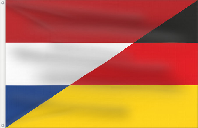 Drapeau, avec deux œillets métalliques et guindant renforcé : Dutch-German flag hybrid	A diagonally divided hybrid between the flags of the Netherlands and Germany