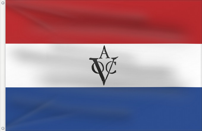 Drapeau, avec deux œillets métalliques et guindant renforcé : Dutch East Indies Company	Dutch East Indies Company  Amsterdam Chamber	Compagnie néerlandaise des Indes orientales (Chambre d'Amsterdam)	Compañía Neerlandesa de las Indias Orientales (Cámara de Ámsterdam)	Niederländische Ostindien-Kompanie (Amsterdamer Ka