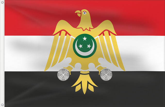 Drapeau, avec deux œillets métalliques et guindant renforcé : Egypt 1952-1958 The Arab Liberation flag associated with the Egyptian officers coup of 1952, used as the flag of Egypt from 1952 to 1958. Note For some purposes the flag of a white crescent and three stars on green was still used until 1958