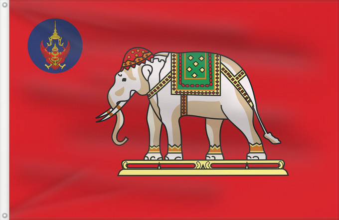 Drapeau, avec deux œillets métalliques et guindant renforcé : Embassador Flag of Thailand 1912 Embassador Flag of Siam designed by Vajiravudh in 1912. The flag features dressed white elephant on red background