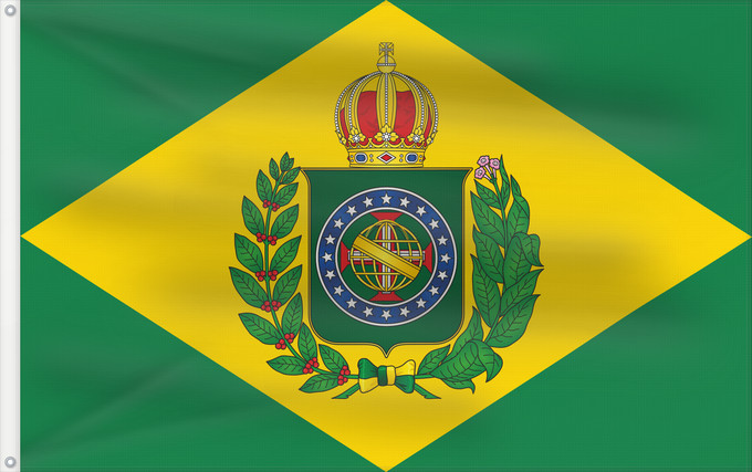 Flag, with two metal eyelets and reinforced hoist: Brazil  1870–1889	Brazil (1870–1889)	Brésil (1870–1889)	Brasil (1870–1889)	Brasilien (1870–1889)	Brasile (1870–1889)	Second Empire of Brazil