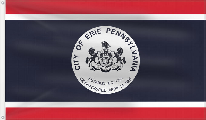 Drapeau, avec deux œillets métalliques et guindant renforcé : Erie, Pennsylvania	Érié, Pennsylvanie	Erie, Pensilvania