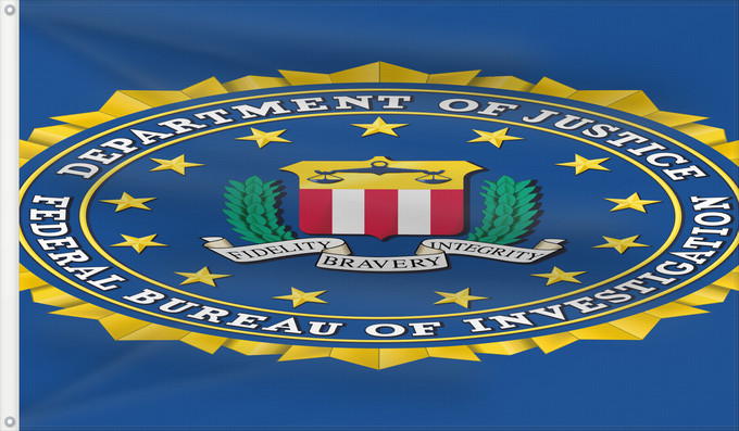 Drapeau, avec deux œillets métalliques et guindant renforcé : Federal Bureau of Investigation	The FBI s	Bureau fédéral d'enquête	Oficina Federal de Investigación	Bundesanwaltschaft