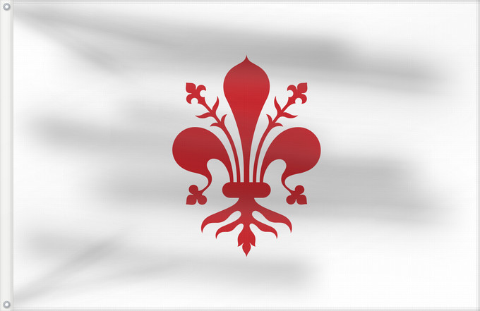 Flag, with two metal eyelets and reinforced hoist: Florence Florence plain with lily shown at City Hall Florence (simple avec lys) Florencia (sencilla con lirio) Florenz (einfach mit Lilie) Firenze versione semplice senza bordi mostrata al Municipio
