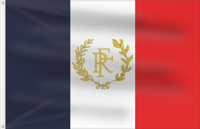Drapeau, avec deux œillets métalliques et guindant renforcé : France with RF	France (RF)	Français brodé du chiffre RF	Francia (RF)	Frankreich (RF)