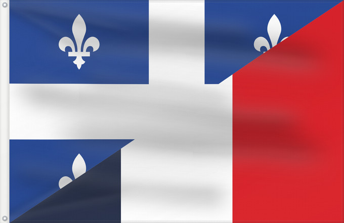 Drapeau, avec deux œillets métalliques et guindant renforcé : French language QC-FR French language of Quebec-France Langue française Québec-France Idioma francés (Quebec-Francia) Französische Sprache (Québec-Frankreich) Lingua francese (Quebec-Francia)