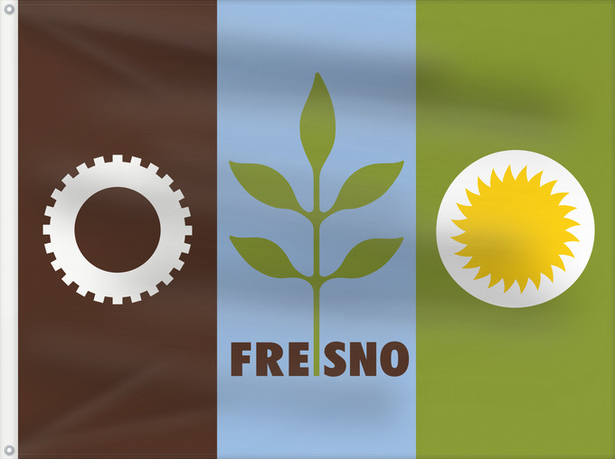 Drapeau, avec deux œillets métalliques et guindant renforcé : Fresno, California	Fresno, Californie	Fresno, Kalifornien	En Fresno, California