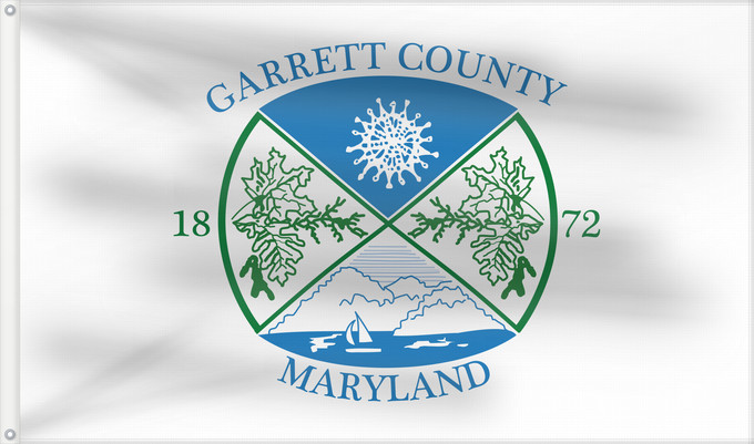 Drapeau, avec deux œillets métalliques et guindant renforcé : Garrett County, Maryland	Garrett county, State of Maryland, U.S	Comté de Garrett, Maryland	Condado de Garrett, Maryland	Contea di Garrett, Maryland