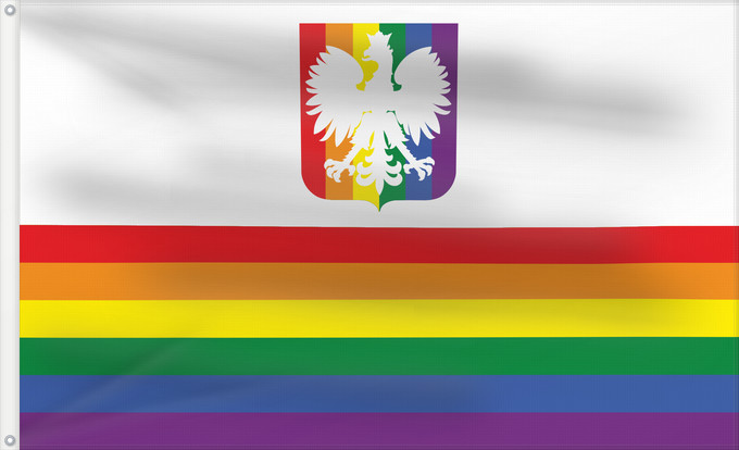 Drapeau, avec deux œillets métalliques et guindant renforcé : Gay Pride Flag of Poland	Drapeau de la Fierté Gay de Pologne	Bandera del Orgullo Gay de Polonia	Gay-Pride-Flagge Polens	Bandiera del Gay Pride della Polonia