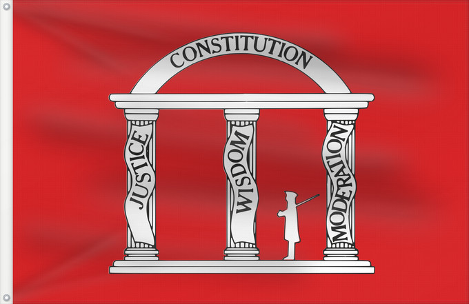 Drapeau, avec deux œillets métalliques et guindant renforcé : State of Georgia  1861, red	State of Georgia (1861, red)	État de Géorgie (1861, rouge)	Estado de Georgia (1861, rojo)	Bundesstaat Georgia (1861, rot)	Stato della Georgia (1861, rosso)	Georgia 1861 red version