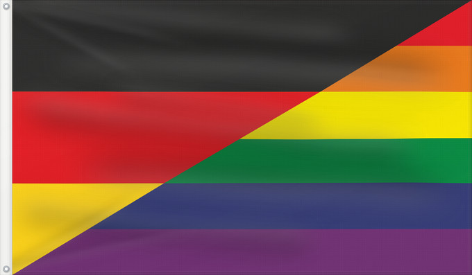 Drapeau, avec deux œillets métalliques et guindant renforcé : Germany Gay	Remake of Germany flag according to the National Gay Flags of the World