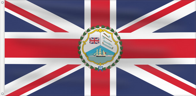 Drapeau, avec deux œillets métalliques et guindant renforcé : Governor of British Honduras  1884–1981	Lieutenant-Governor  just Governor from 1884 onward  of British Honduras  1870-1981	Gouverneur du Honduras britannique (1884–1981)	Gobernador de Honduras Británica (1884–1981)	Gouverneur von Britisch-Honduras (1884–