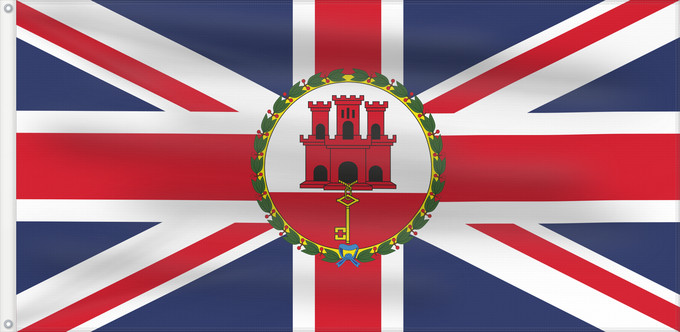 Drapeau, avec deux œillets métalliques et guindant renforcé : Governor of Gibraltar Gouverneur de Gibraltar Gobernador de Gibraltar Gouverneur von Gibraltar Governatore di Gibilterra