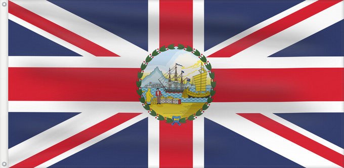 Drapeau, avec deux œillets métalliques et guindant renforcé : Governor of Hong Kong  1955–1959	Governor of Hong Kong  used from 1955 to 1959	Gouverneur de Hong Kong (1955–1959)	Gobernador de Hong Kong (1955–1959)	Gouverneur von Hongkong (1955–1959)	Governatore di Hong Kong (1955–1959)