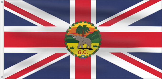Drapeau, avec deux œillets métalliques et guindant renforcé : Governor of the Gold Coast  1877–1957	Governor of the British Gold Coast between 1877 and 6 March 1957	Gouverneur de la Côte-de-l'Or (1877–1957)	Gobernador de la Costa de Oro (1877–1957)	Gouverneur der Goldküste (1877–1957)	Governatore della Costa d'Oro (