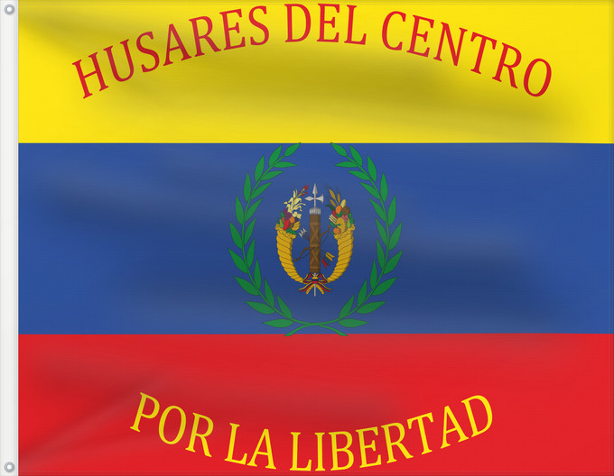 Drapeau, avec deux œillets métalliques et guindant renforcé : Gran Colombia  Husares del Centro	Gran Colombia (Battalion Husares del Centro) 1824	Gran Colombia (Bataillon Husares del Centro) 1824	Batallón Husares del Centro  Gran Colombia  1824	Gran Colombia (Battaglione Husares del Centro) 1824