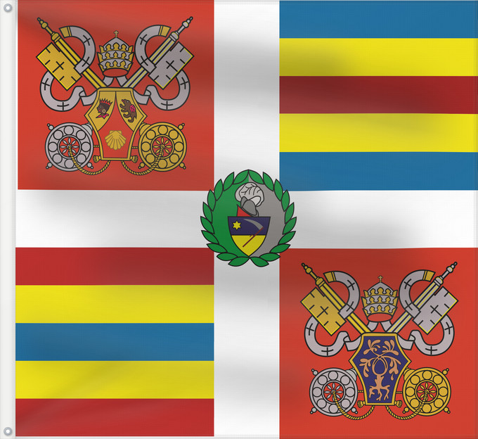 Flag, with two metal eyelets and reinforced hoist: Guardia Svizzera Bandiera	2005-2008 Flag of the Pontifical Swiss Guard of Vatican City	2005-2008-Fahne der Päpstlichen Schweizergarde	Stendardo dal 2005 al 2008 della Guardia Svizzera Pontificia