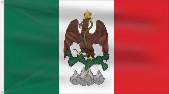Drapeau, avec deux œillets métalliques et guindant renforcé : Guerra del Segundo Imperio Mexicano 1865-1867	Second Mexican Empire War Flag (1865-1867)	Drapeau de guerre du Second Empire mexicain (1865-1867)	Guerra del Segundo Imperio Mexicano por decreto de Maximiliano I de México	Kriegsflagge des Zweiten Mexikanisc