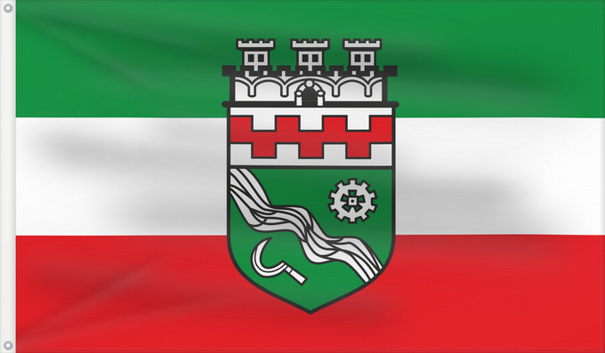 Drapeau, avec deux œillets métalliques et guindant renforcé : Hilden	City of Hilden	Ville de Hilden	Stadt HildenBeschreibung des Wappens  Unter silbernem  weißem  Schildhaupt