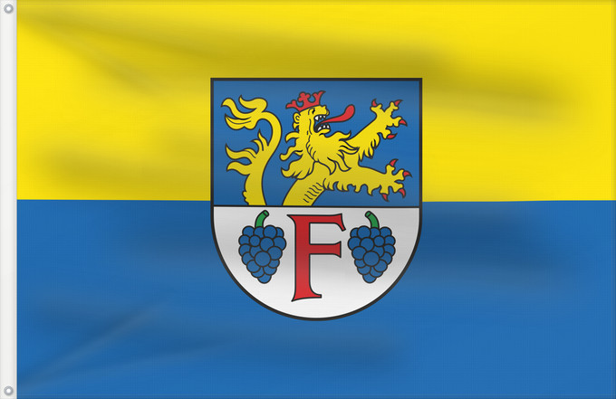 Drapeau, avec deux œillets métalliques et guindant renforcé : Hissflagge Freinsheim	Hissflagge der Stadt Freinsheim