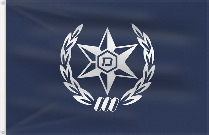 Drapeau, avec deux œillets métalliques et guindant renforcé : Israel Police V2	Israel Police, Emblem on blue background	Police israélienne (V2)	Policía de Israel (V2)	Israelische Polizei (V2)	Polizia israeliana (V2)	דגל משטרת ישראל