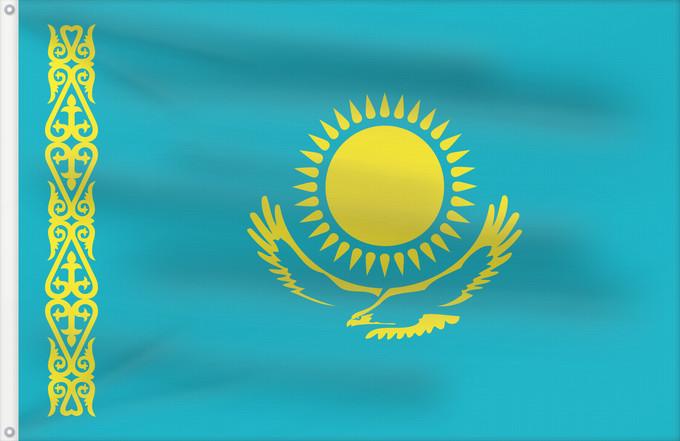 Drapeau, avec deux œillets métalliques et guindant renforcé : Kazakhstan  3-2	Kazakhstan	Kazakhstan (3-2)	Kazajistán	Kasachstan	Repubblica del Kazakistan	Kazachstan	Qazaxıstan Respublikasının	Сцяг Казахстана	Национално знаме на Казахстан	কাজাখস্তানের জাতীয় পতাকা	Banniel br Kazakstan	Kazahstana	Kazachstánu	Казахстан