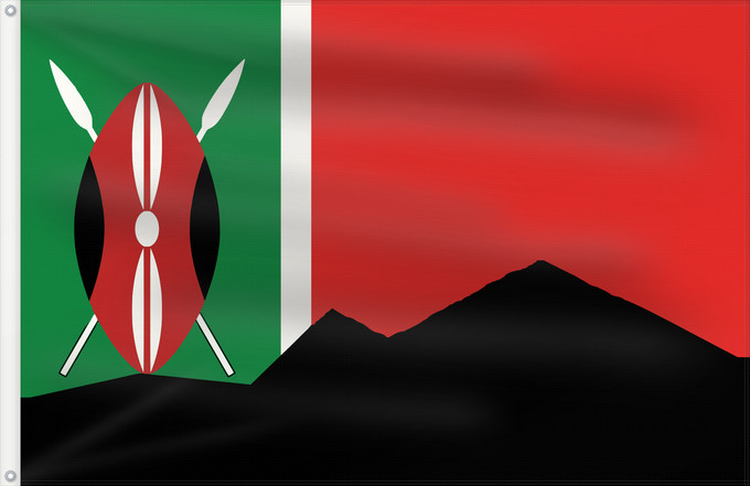 Drapeau, avec deux œillets métalliques et guindant renforcé : Kikuyu flag  Mt Kenya	1.Green-Land	1.Zelená-zem