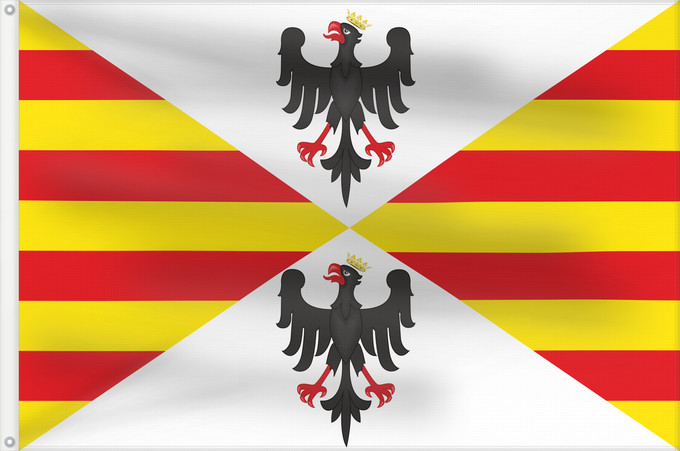 Drapeau, avec deux œillets métalliques et guindant renforcé : Kingdom of Sicily  inverted	Merchant ensign of the Kingdom of Sicily  14th to 15th centuries  [historical flags would not be rectangular put pointed at the fly] map of Angelino Dalorto  c	Royaume de Sicile - Pavillon de Marine Marchande (XIVe-XVe siècles)