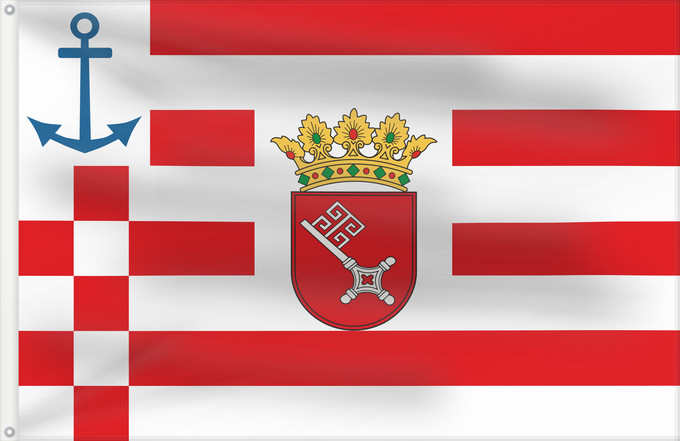 Drapeau, avec deux œillets métalliques et guindant renforcé : Landesdienstflagge der bremischen Schiffahrt	Dienstflagge für Staatsfahrzeuge und Staatsgebäude der Marine