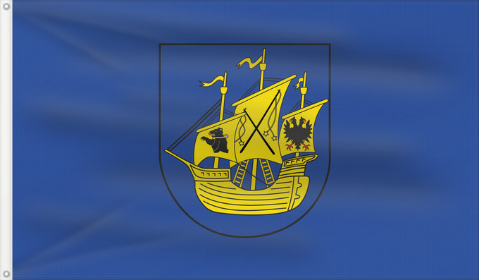 Drapeau, avec deux œillets métalliques et guindant renforcé : Landkreis Wittmund	German district of Landkreis Wittmund	L’arrondissement allemand de Landkreis Wittmund	Landkreises Wittmund Beschreibung des Wappens  In Blau eine goldene Kogge; auf deren Segeln von rechts nach links ein wachsender schwarzer Bär