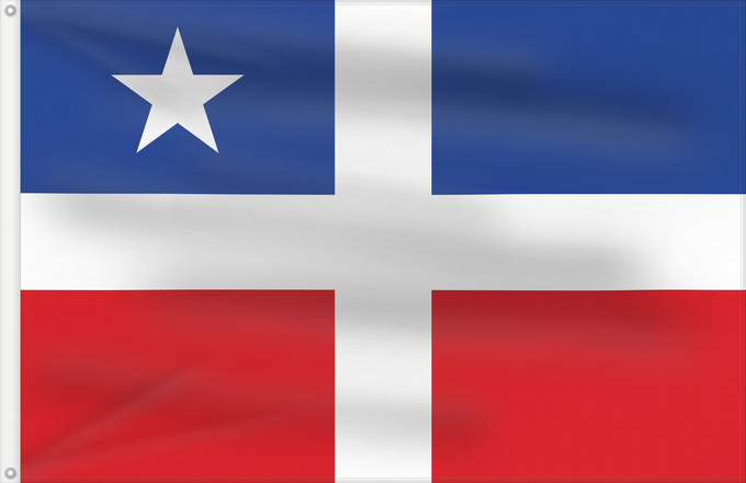 Flag, with two metal eyelets and reinforced hoist: Lares  1868	Lares  adopted in 1952   municipality of Puerto Rico  - construction details based the templates Lares  demasiao	Lares (1868)
