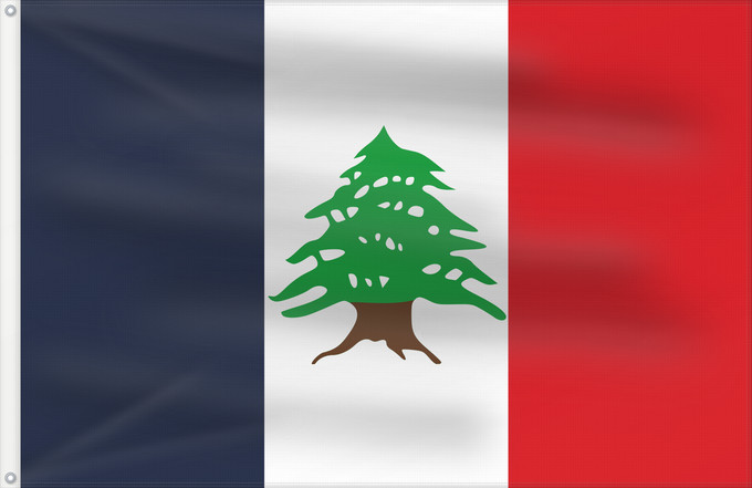 Drapeau, avec deux œillets métalliques et guindant renforcé : Lebanon during French Mandate  1920-1943  3	Variant Flag of Lebanon during the French mandate 1920-1943	Liban (Mandat français 1920-1943) variante 3	Líbano (Mandato francés 1920-1943) variante 3	Libanon (Französische Mandatszeit 1920-1943) Variante 3	Liba