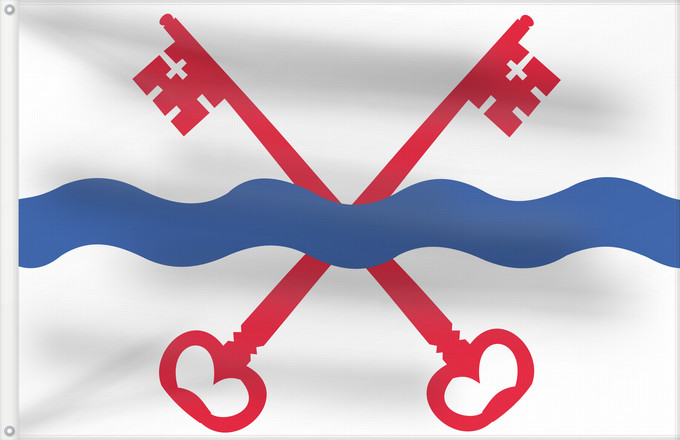 Drapeau, avec deux œillets métalliques et guindant renforcé : Leiderdorp vlag	Gemeente Leiderdorp, Zuid-Holland