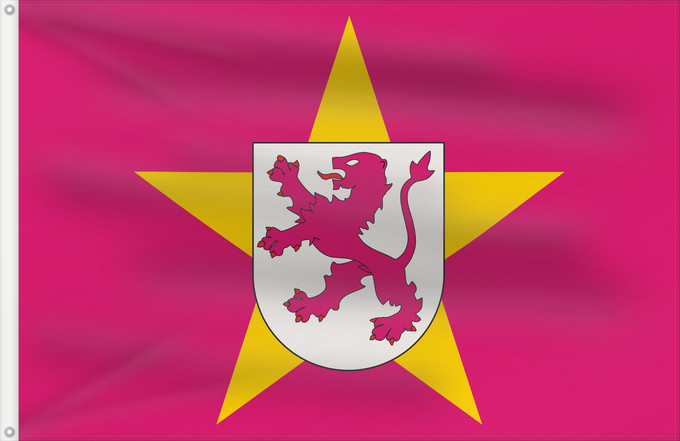 Drapeau, avec deux œillets métalliques et guindant renforcé : Leonés con estrella Leonese Regionalists with a yellow Star and conforming to the Purpure colour Régionalistes léonais avec étoile jaune Soberanistas leoneses con Estrella amarilla y conforme a la color Púrpura Leoneser Regionalisten mit gelbem Stern Regi
