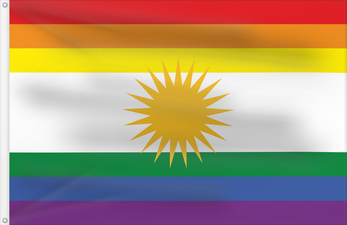 Drapeau, avec deux œillets métalliques et guindant renforcé : LGBT Flag of Kurdistan	LGBT flag of Kurdistan