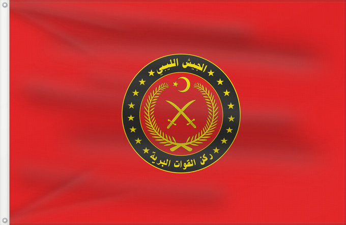 Drapeau, avec deux œillets métalliques et guindant renforcé : Libyan Ground Forces	Forces terrestres libyennes	Fuerzas Terrestres Libias	Libysche Bodentruppen	Forze terrestri libiche