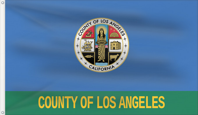 Drapeau, avec deux œillets métalliques et guindant renforcé : Los Angeles County, California	Los Angeles County — in Southern California	Comté de Los Angeles	Condado de Los Ángeles	Los Angeles County	Contea di Los Angeles