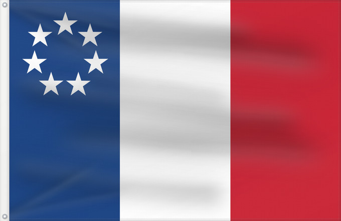 Drapeau, avec deux œillets métalliques et guindant renforcé : Louisiana  January 1861	Proposed Louisiana flag in 1861; French Tricolor with a circle of seven white five-pointed stars flown unofficially in January of 1861	Louisiane (janvier 1861) (proposé, non officiel)	Luisiana (enero de 1861) (propuesta, no oficial