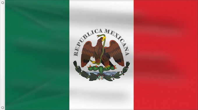 Drapeau, avec deux œillets métalliques et guindant renforcé : México  1864-1879	Mexico (1864-1879)	Mexique (1864-1879)	Con el Escudo Nacional Mexicano usado informalmente entre 1846 a 1879, durante esa época los grupos liberales y algunos conservadores usaban versiones como la mostrada	Mexiko (1864-1879)	Messico (18