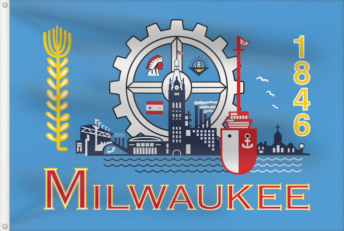 Drapeau, avec deux œillets métalliques et guindant renforcé : Milwaukee, Wisconsin	Milwaukee, Wisconsin, by Fred Steffan