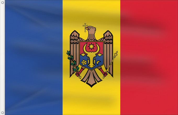 Drapeau, avec deux œillets métalliques et guindant renforcé : Moldova  3-2	Republic of Moldova	République de Moldavie (3:2)	República de Moldavia (3:2)	Republik Moldau (3:2)	Repubblica di Moldavia (3:2)