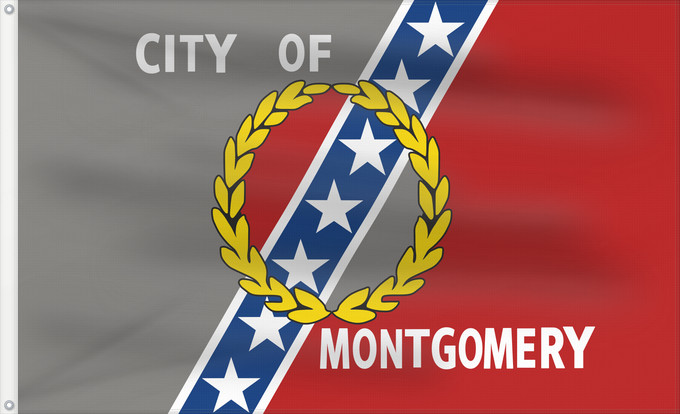 Drapeau, avec deux œillets métalliques et guindant renforcé : Montgomery, Alabama	En Montgomery, Alabama