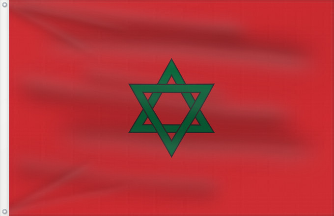 Drapeau, avec deux œillets métalliques et guindant renforcé : Morocco hexagram	Hexagram flag of Morocco	Hexagramme du Maroc (1924)	Hexagrama de Marruecos (1924)	Marokko-Hexagramm (1924)	Esagramma del Marocco (1924)	علم نجمة سداسية للمغرب، كما يظهر في Nouveau Petit Larousse Illustré