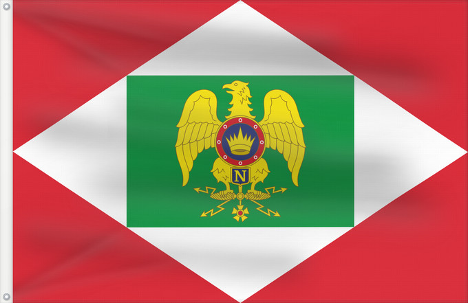 Flag, with two metal eyelets and reinforced hoist: Napoleonic Kingdom of Italy	Kingdom of Italy (1805–1814)	Royaume d Italie, 1805-1814	Reino de Italia (1805–1814)	Königreich Italien (1805–1814)	Regno d Italia, 1805-1814	Drapél du Royômo d Étalie, 1805-1814	Da Regn d Itàlia, 1805-1814	Флаг наполеоновского