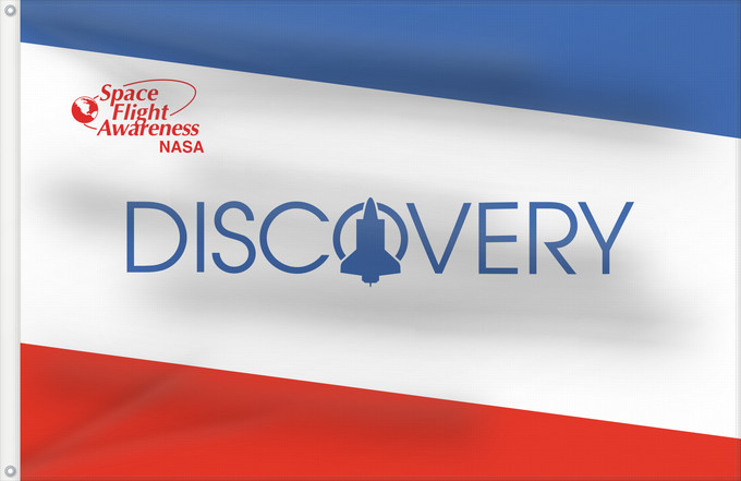 Flag, with two metal eyelets and reinforced hoist: NASA-DiscoveryShuttleFlag	Space Shuttle Discovery