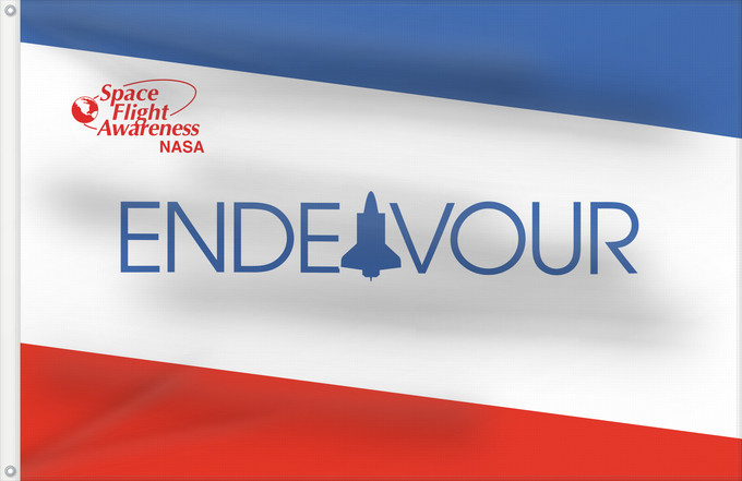 Flag, with two metal eyelets and reinforced hoist: NASA-EndeavourShuttleFlag	Space Shuttle Endeavour